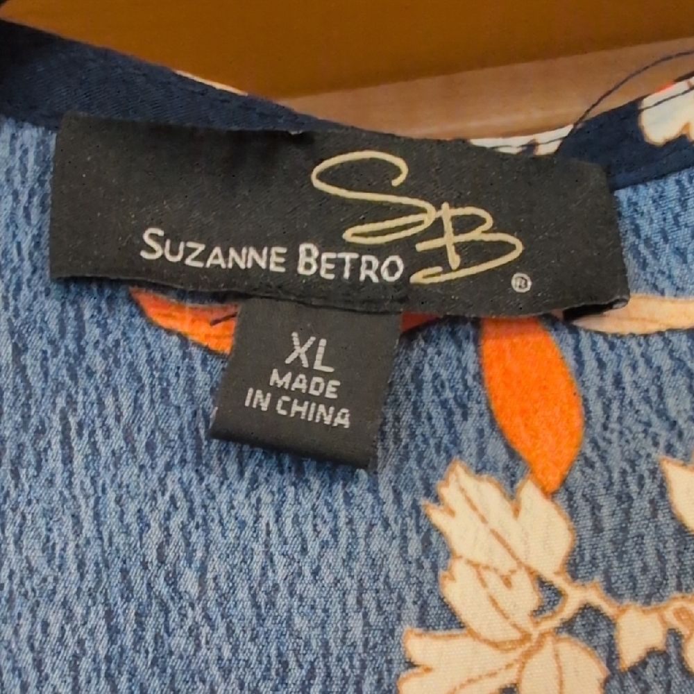 Suzanne Betro Floral Wrap Blouse in Navy and Orange - Picture 2 of 7